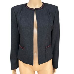 Harve Benard evening charcoal gray stretch wool pant suit Red Rhinestones size 4